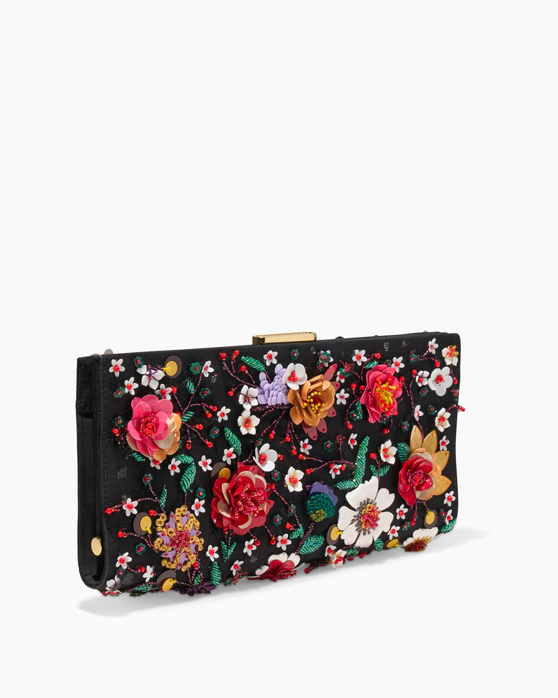 Pats Floral-Embroidered Satin Clutch