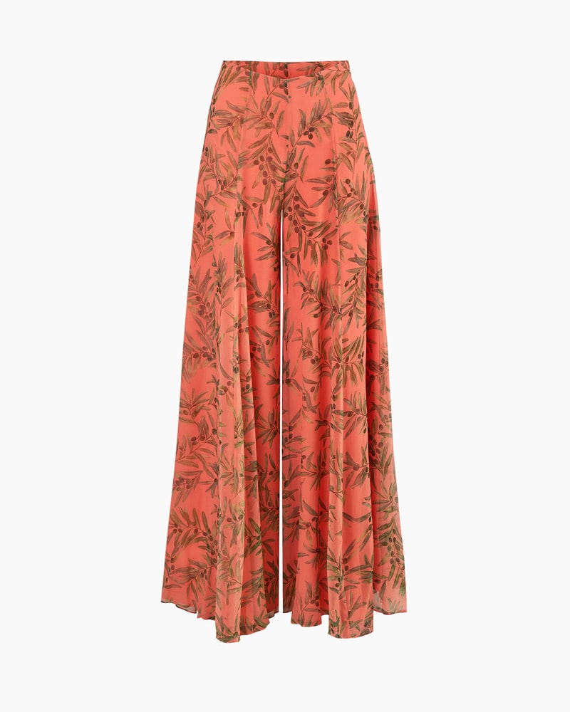 Olive Branch-Print Extra-Wide Leg Iris Pants