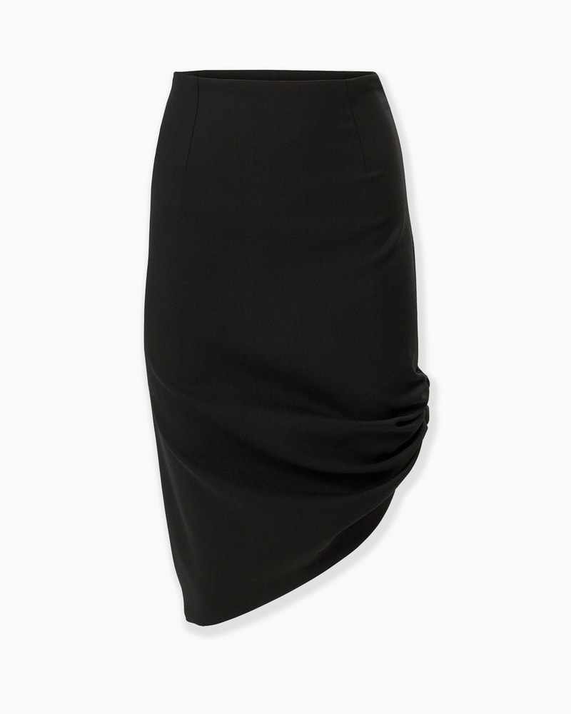 Asymmetric Gathered Knee-Length Skirt