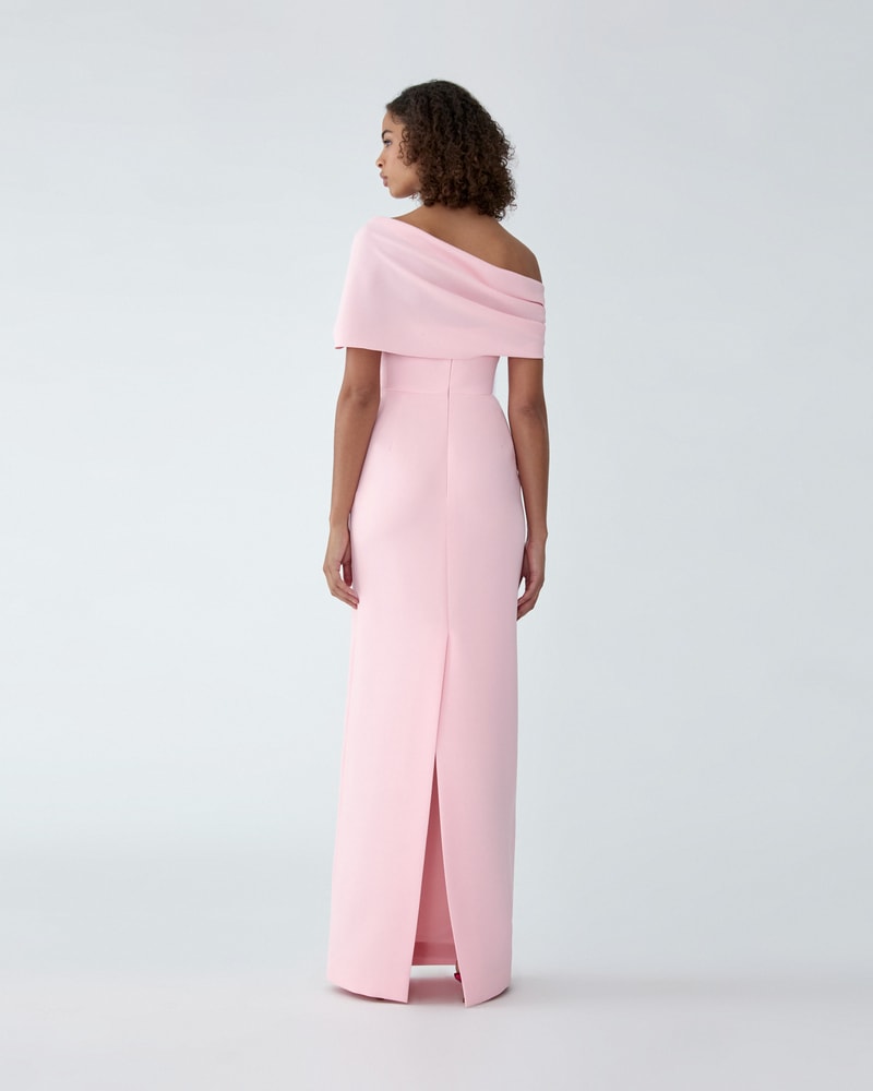 Draped Off-Shoulder Column Gown