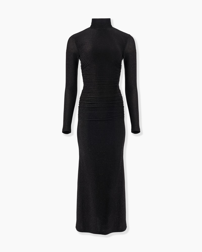 Lurex Jersey Turtleneck Midi Dress