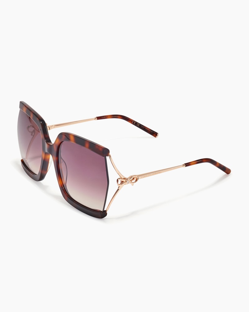 Bow-Embellished Oversized Rectangular Sunglasses
