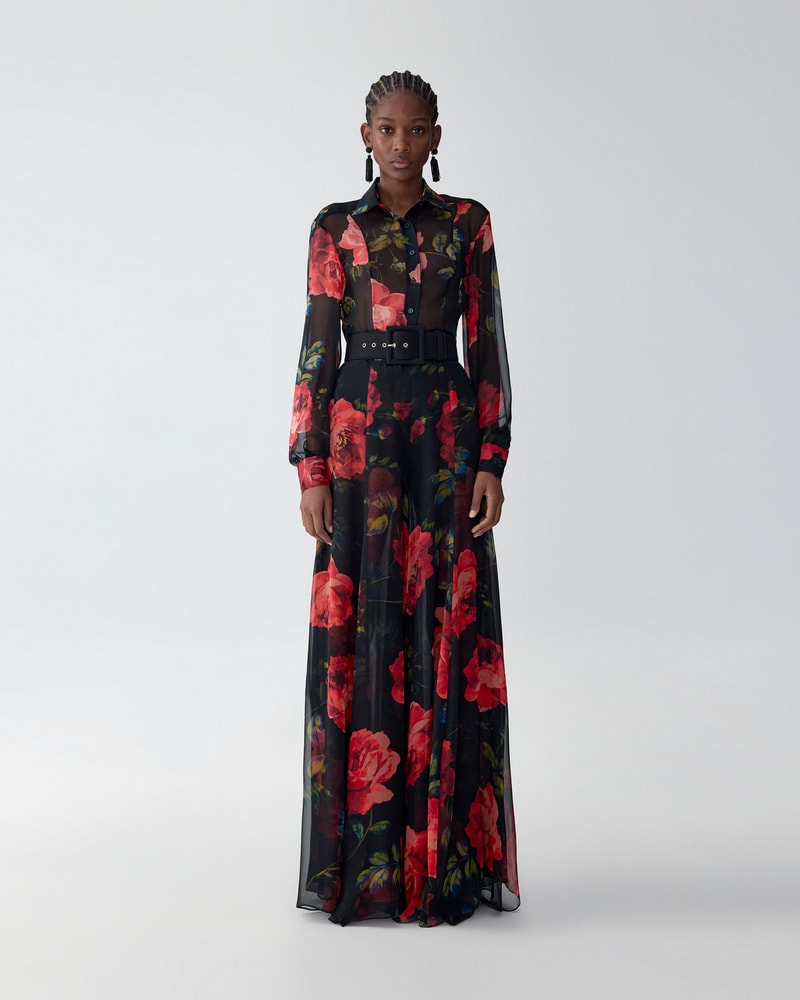 Rose-Print Chiffon Shirt