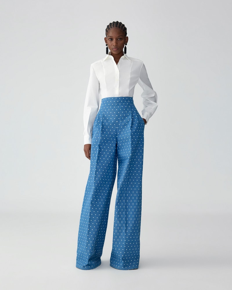Polka Dot Denim Wide-Leg Marisol Pants