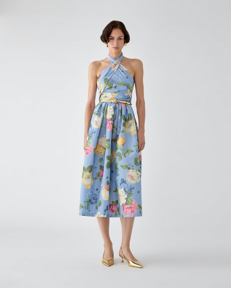 Chiné Floral-Print Halterneck Dress
