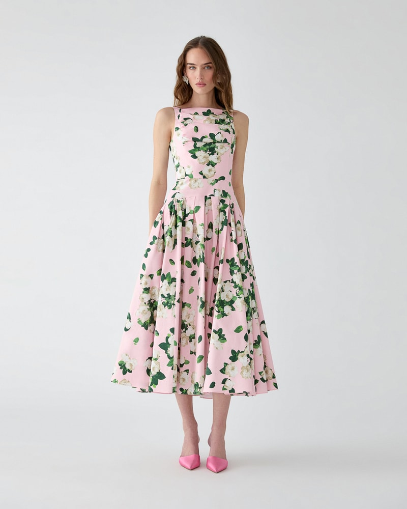 Rose-Print Midi Dress