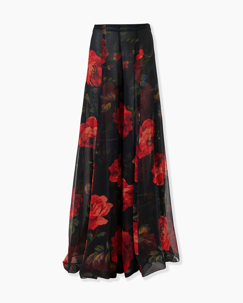 Rose-Print Extra-Wide-Leg Iris Pants