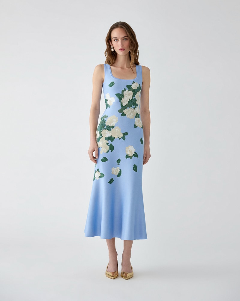 Floral Jacquard-Knit Midi Dress