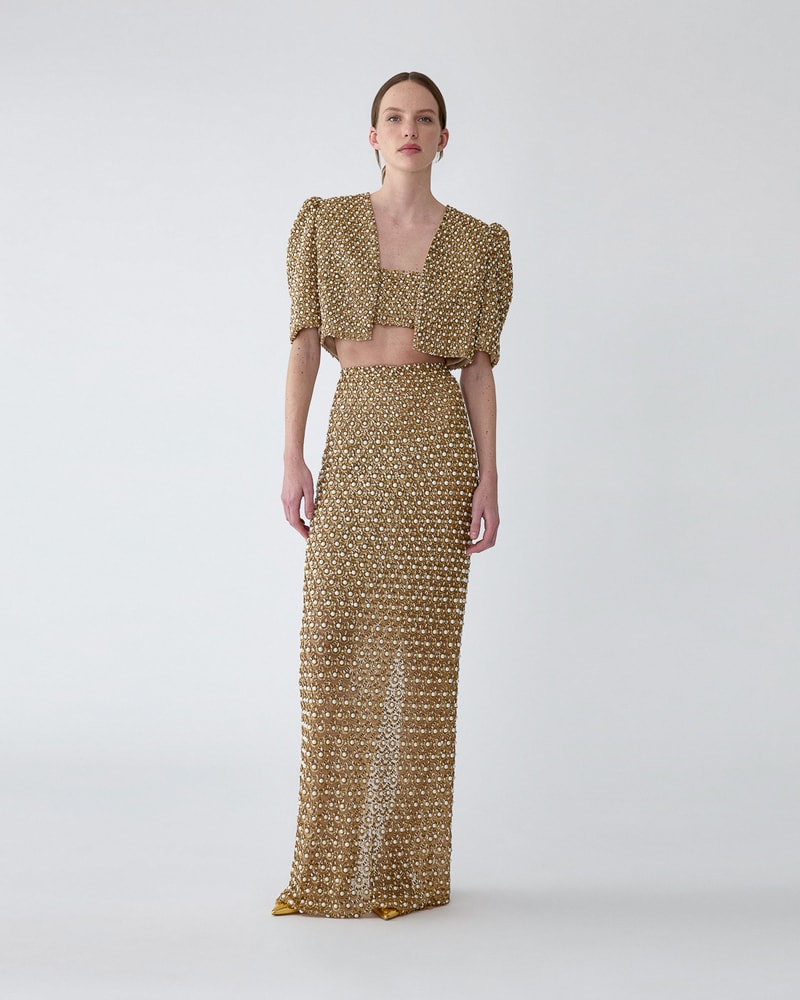 Gold Embellished Column Skirt