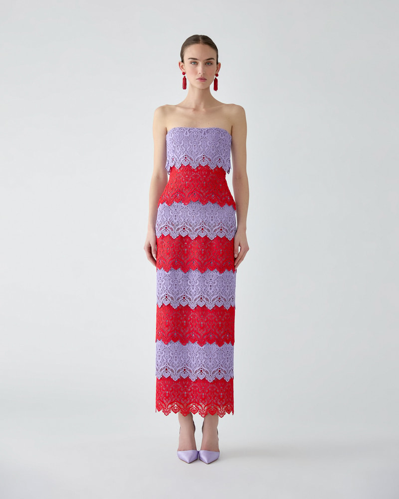Lace Trim Strapless Maxi Dress