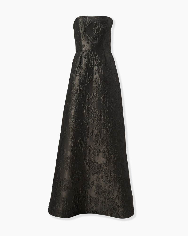 Floral Cloque Lurex Jacquard Strapless Gown