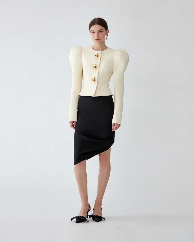 Puff Sleeve Jacket with Calla Lily Buttons