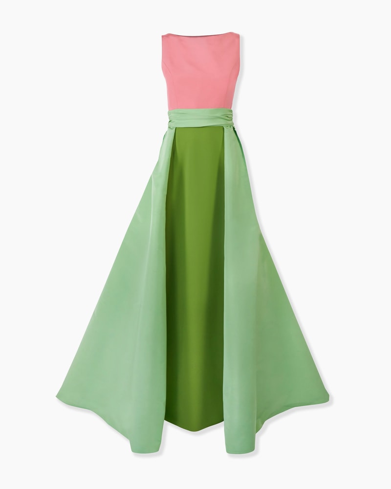 Color-Blocked Column Gown with Overskirt