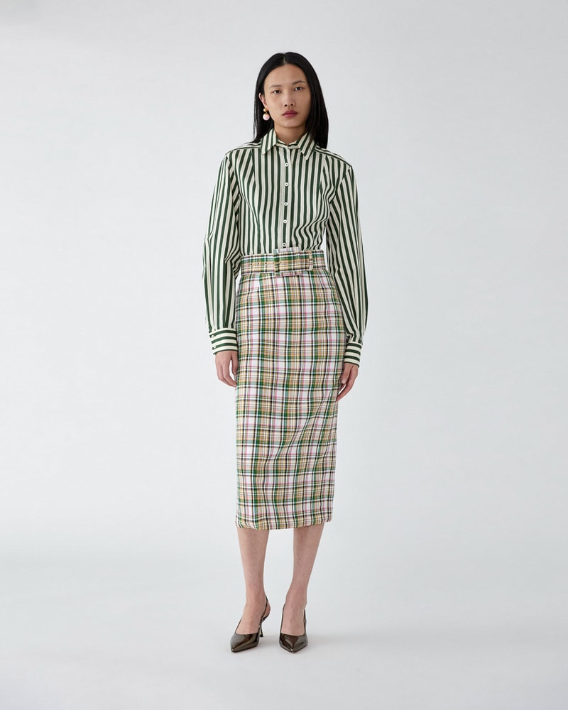 Plaid Midi Pencil Skirt