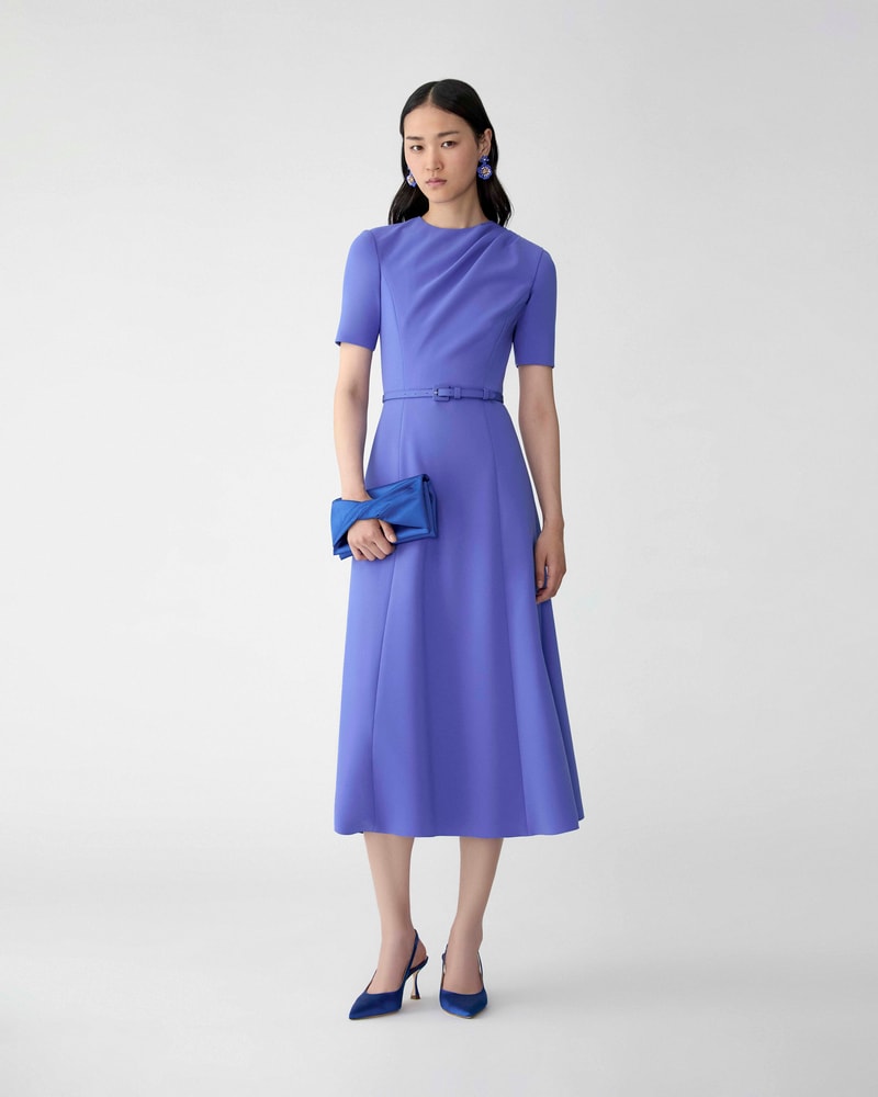 Draped Midi Dress with Belt