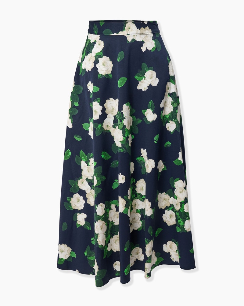 Rose-Print Midi Skirt