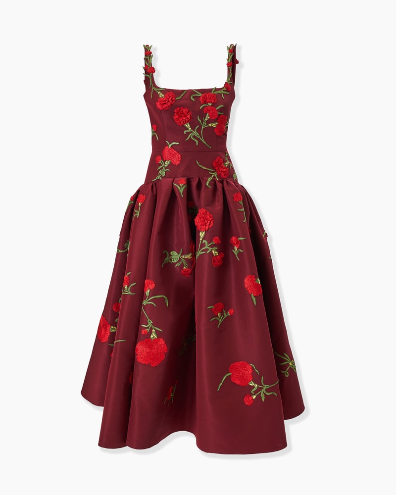 Carnation-Embroidered Scoop Neck Dress