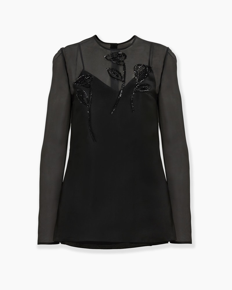 Floral-Embroidered Organza Top