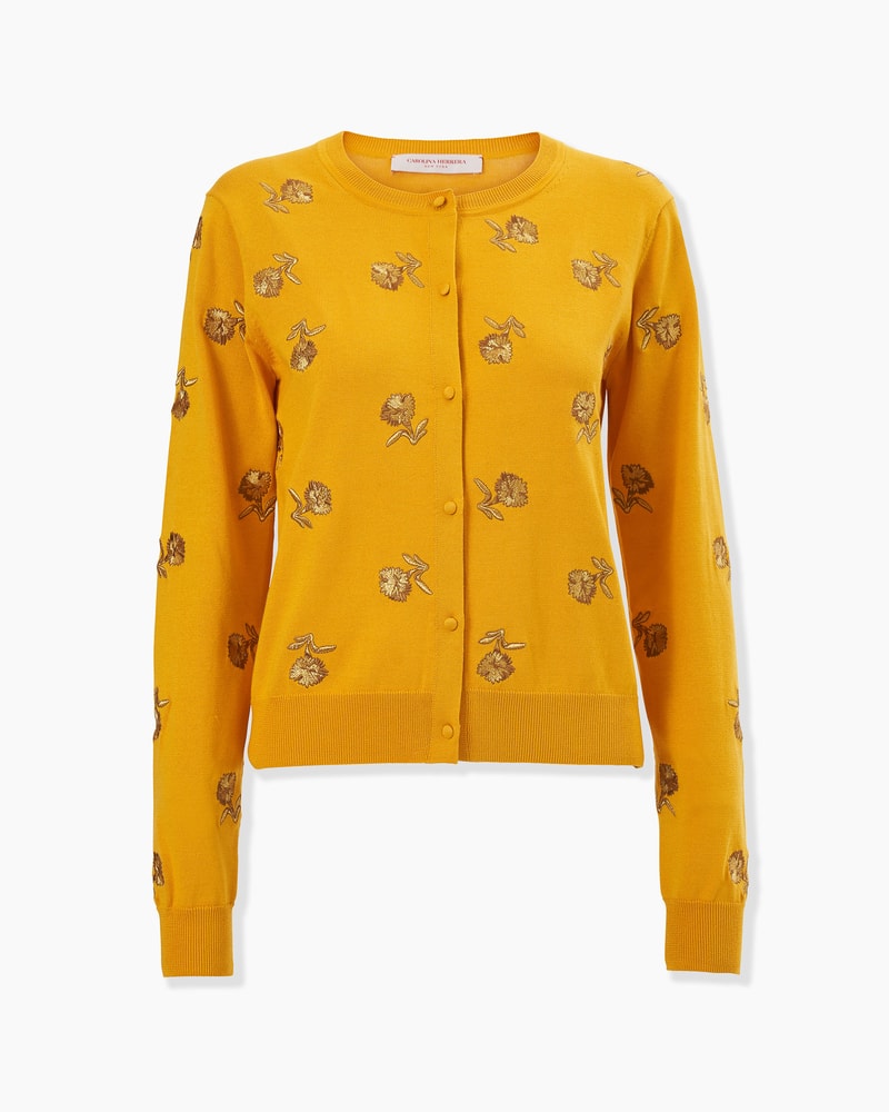 Carnation-Embroidered Cardigan