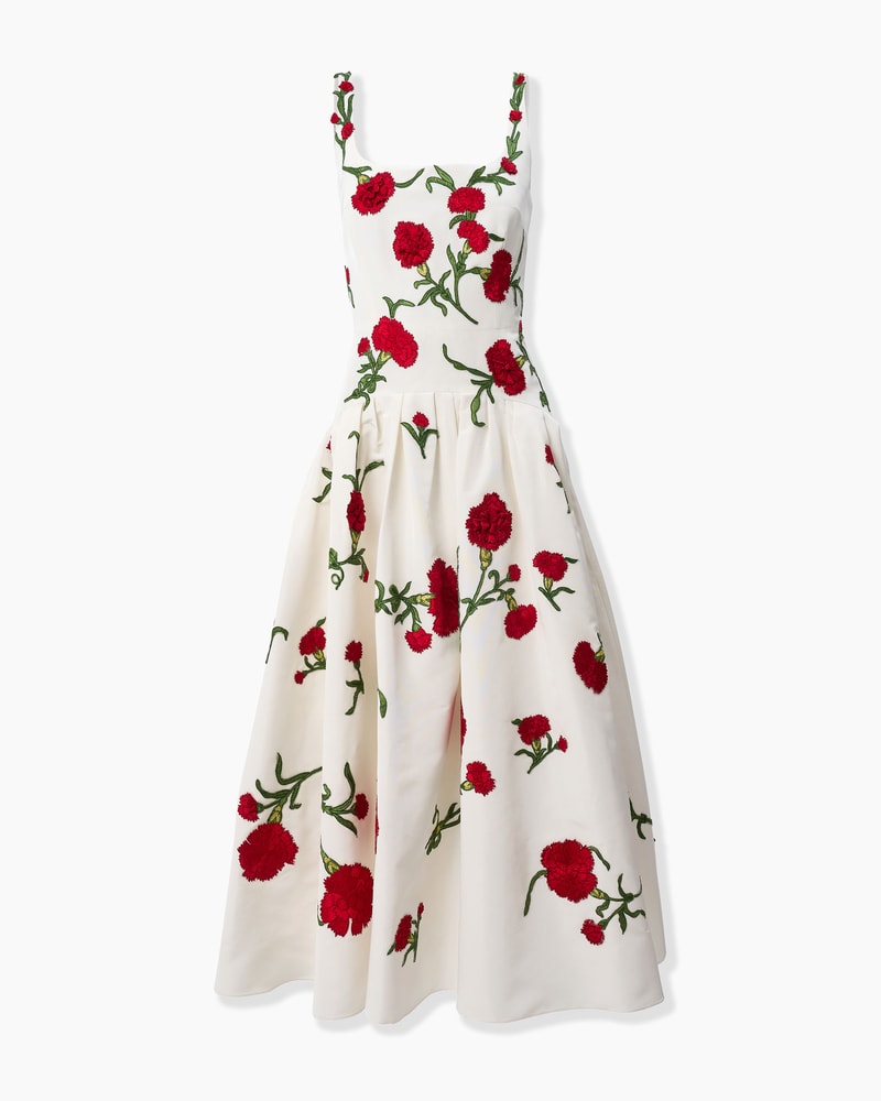 Carnation-Embroidered Drop Waist Dress