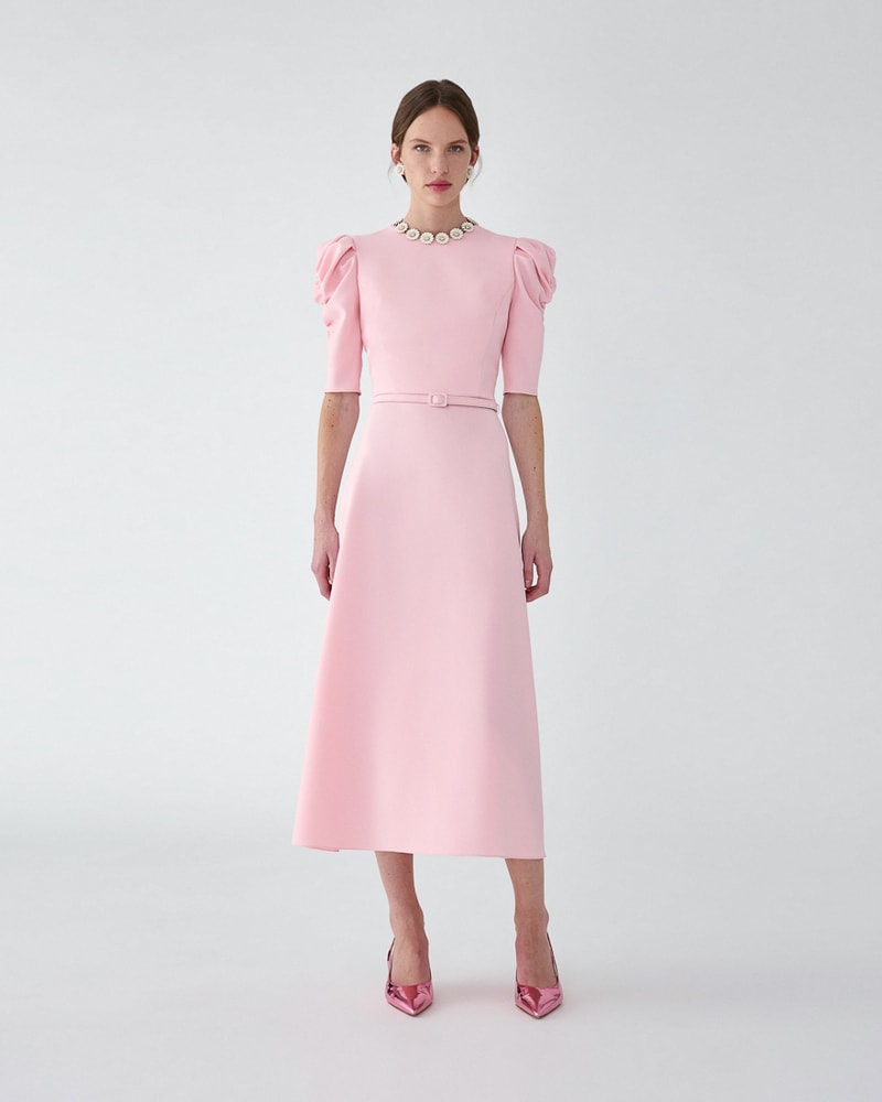 Puff-Sleeve Midi Dress
