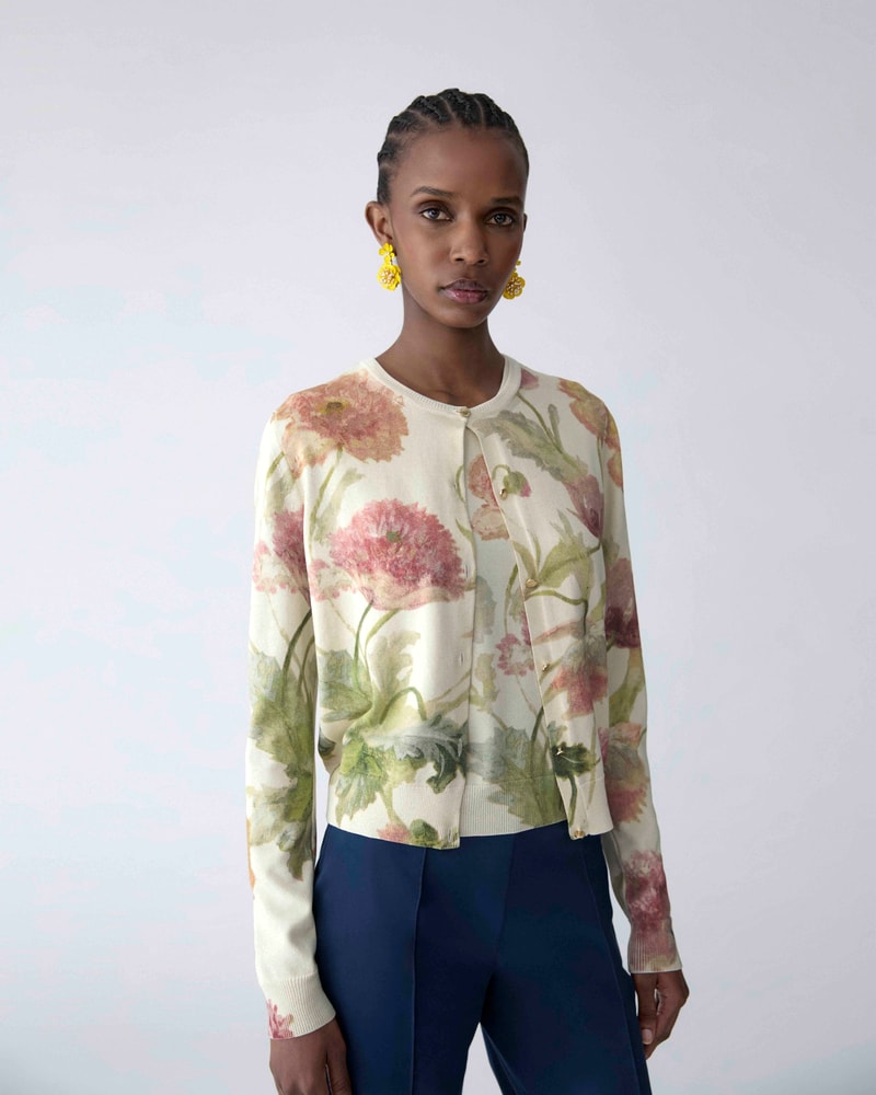 Poppy-Print Cardigan