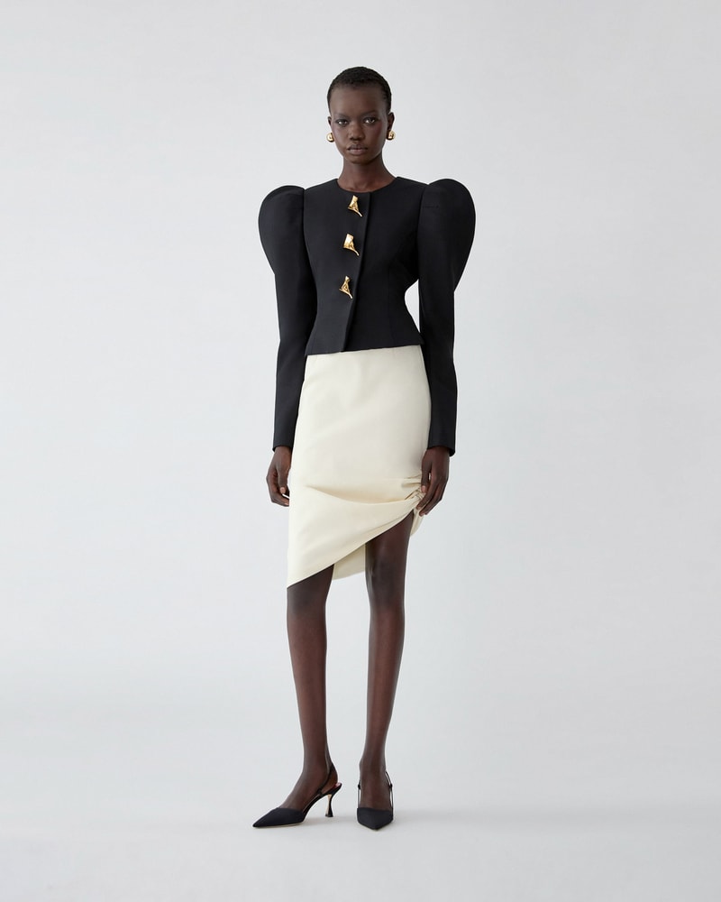 Asymmetric Gathered Knee-Length Skirt