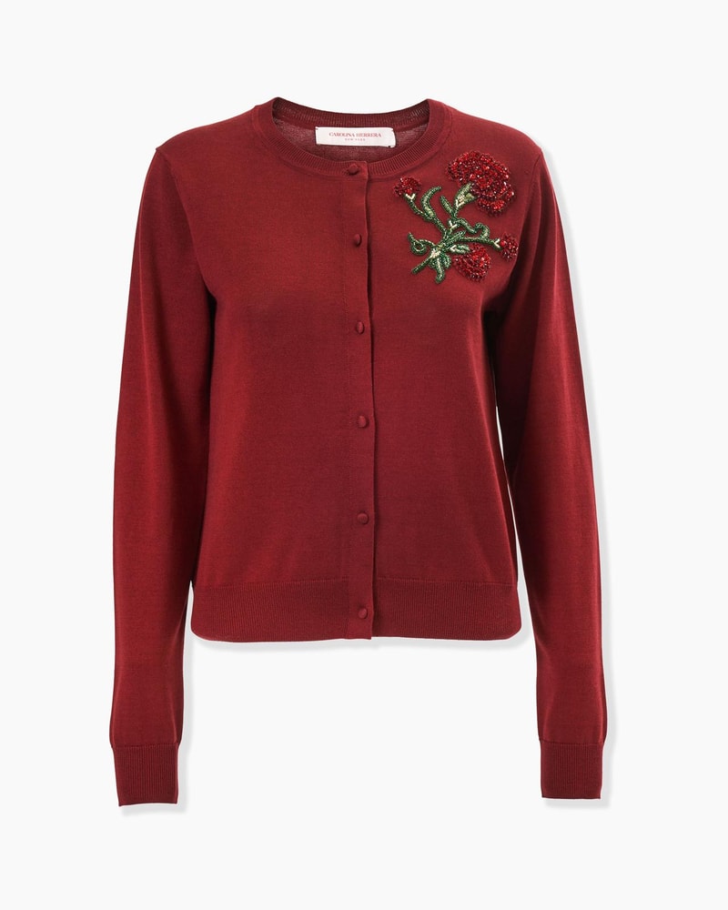 Crystal-Embroidered Rose Cardigan
