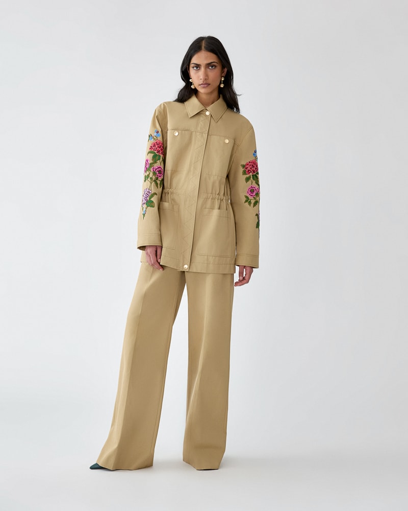 Floral-Embroidered Gabardine Jacket
