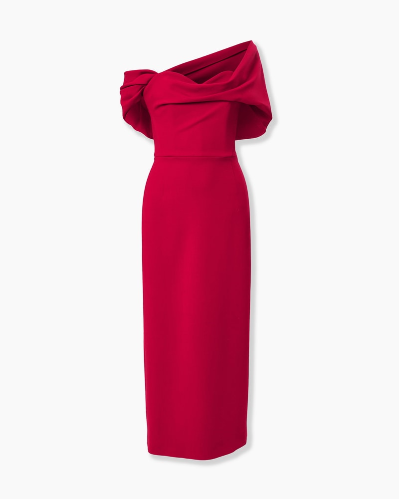 Draped Off-Shoulder Column Dress