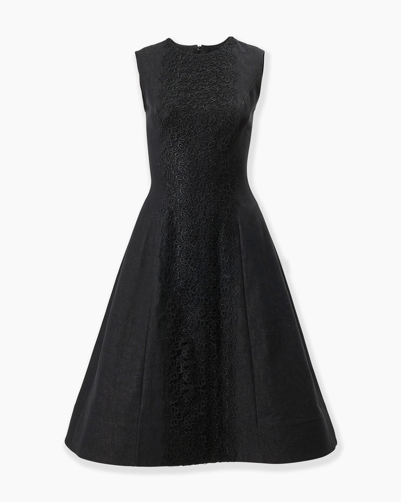 Lace-Embellished Denim Dress