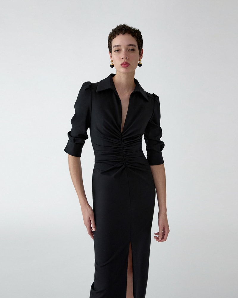 collar midi dress women Solid Collared Midi Dress  Beautiedoll