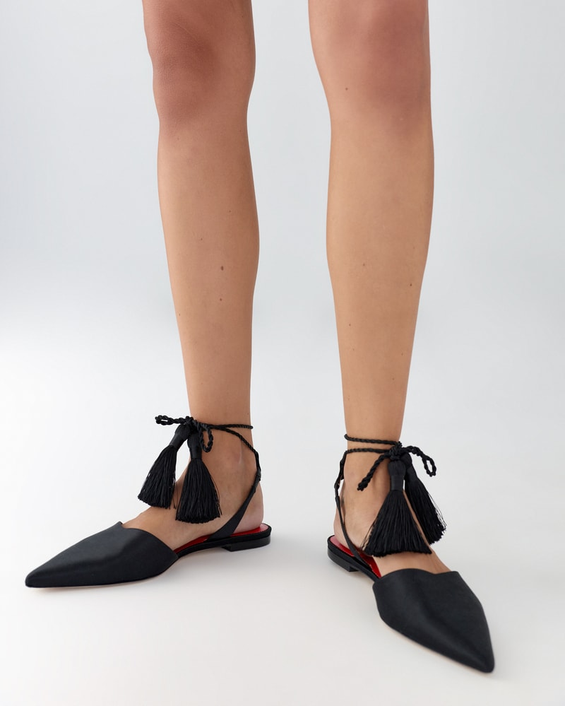 Satin Slingback Flats with Tassels