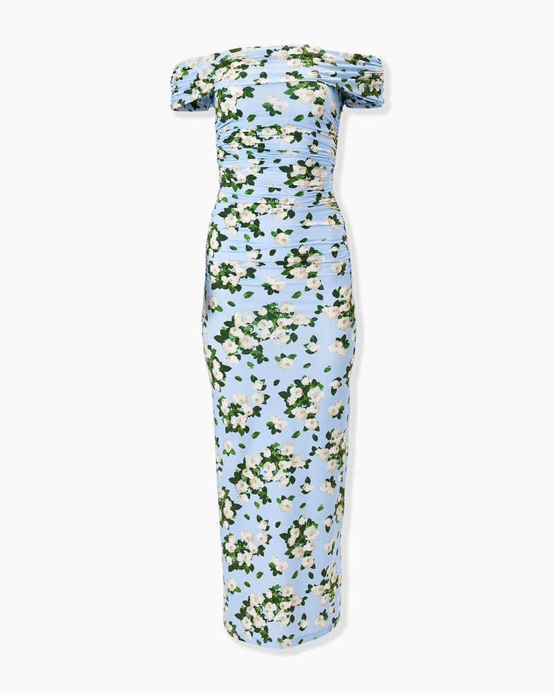 Floral-Print Jersey Gathered Midi Dress