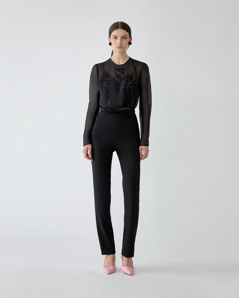 Floral-Embroidered Organza Top