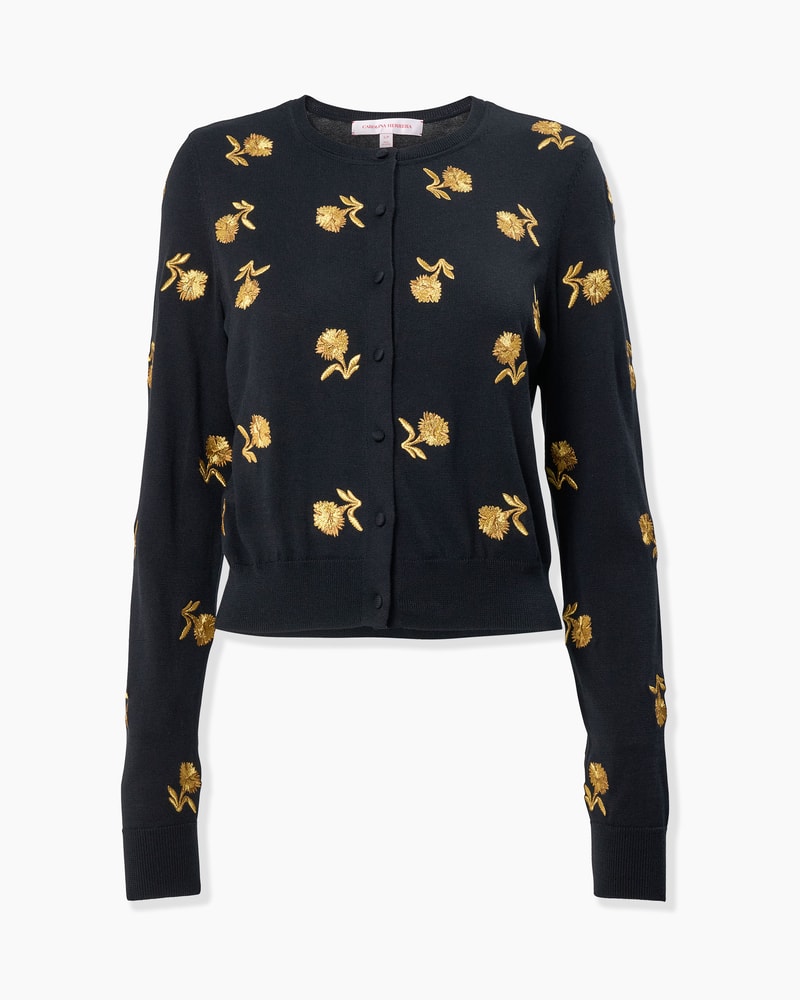 Carnation-Embroidered Cardigan