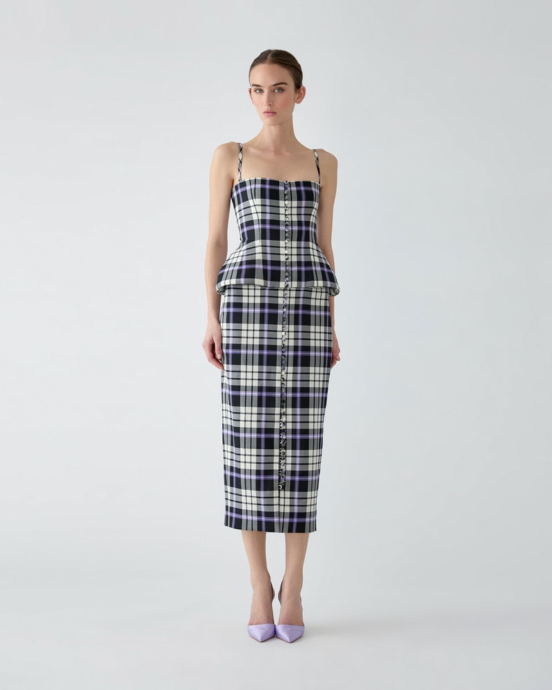 Trompe L'Oeil Plaid Midi Dress