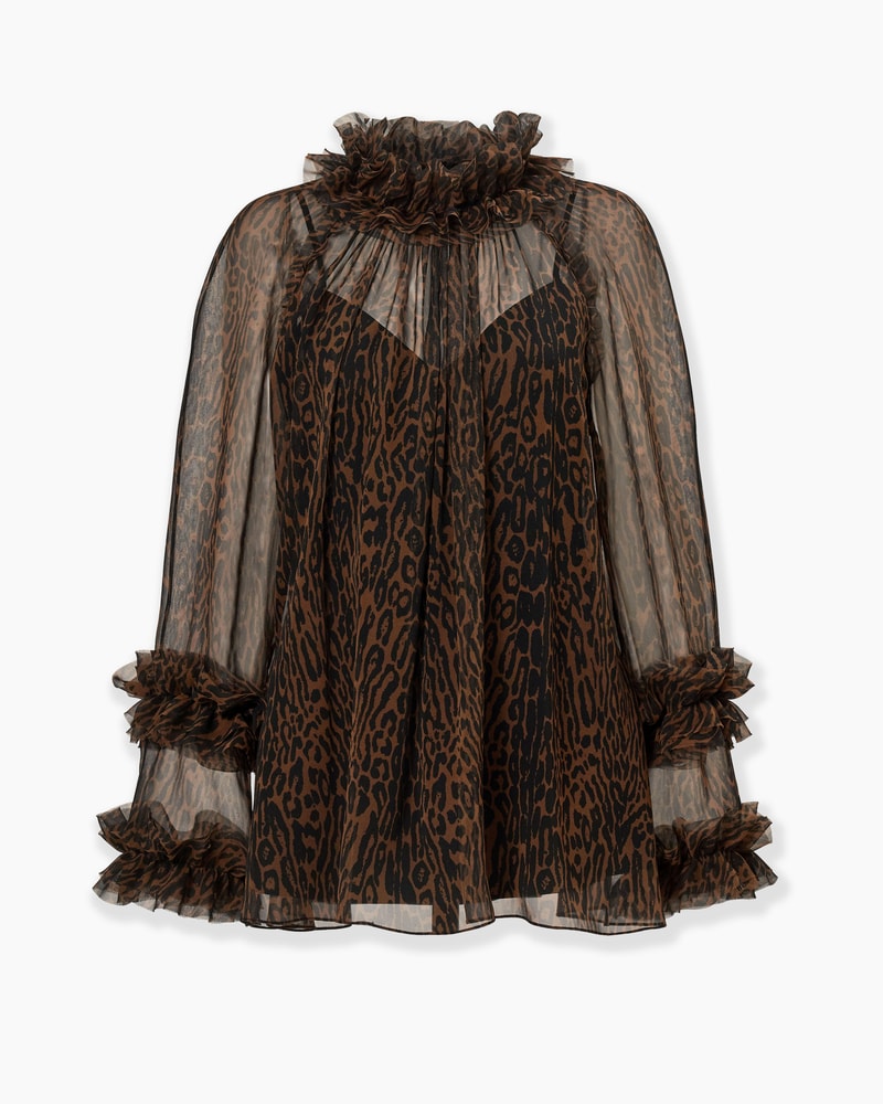 Ruffled Leopard Print Chiffon Top