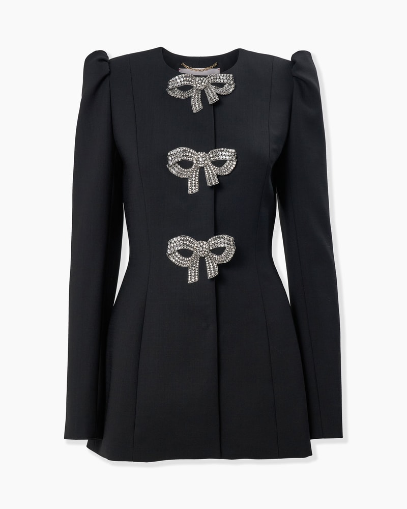 Crystal-Embroidered Bow Wool Jacket