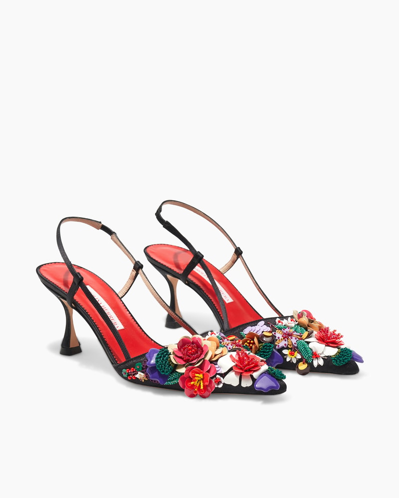 Floral-Embroidered Slingback Pumps