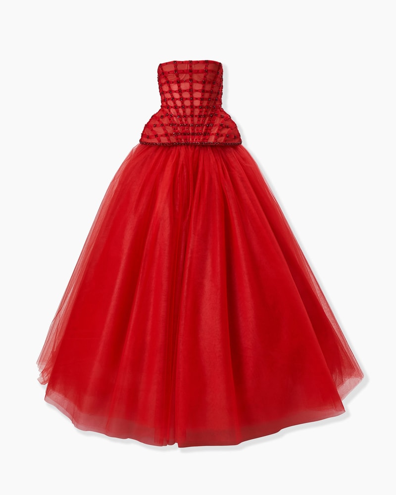 Crystal-Embroidered Strapless Gown