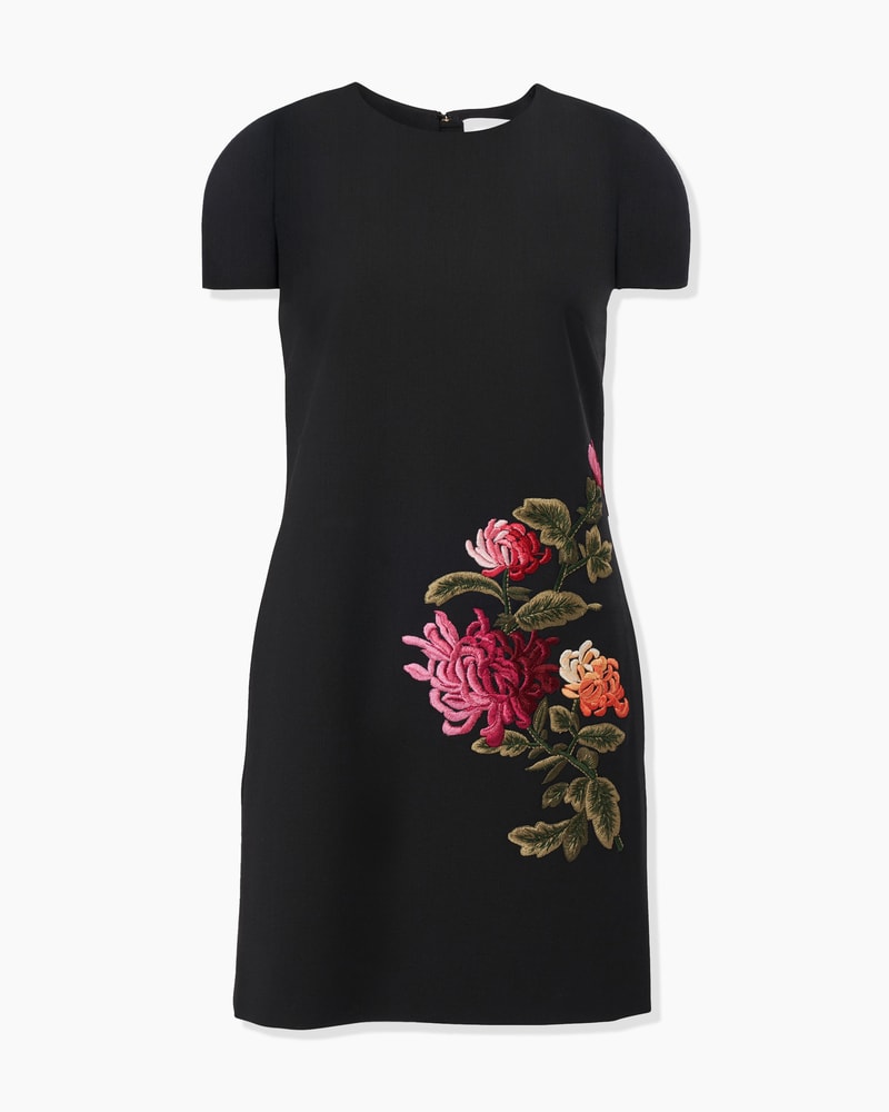 Chrysanthemum-Embroidered Shift Dress
