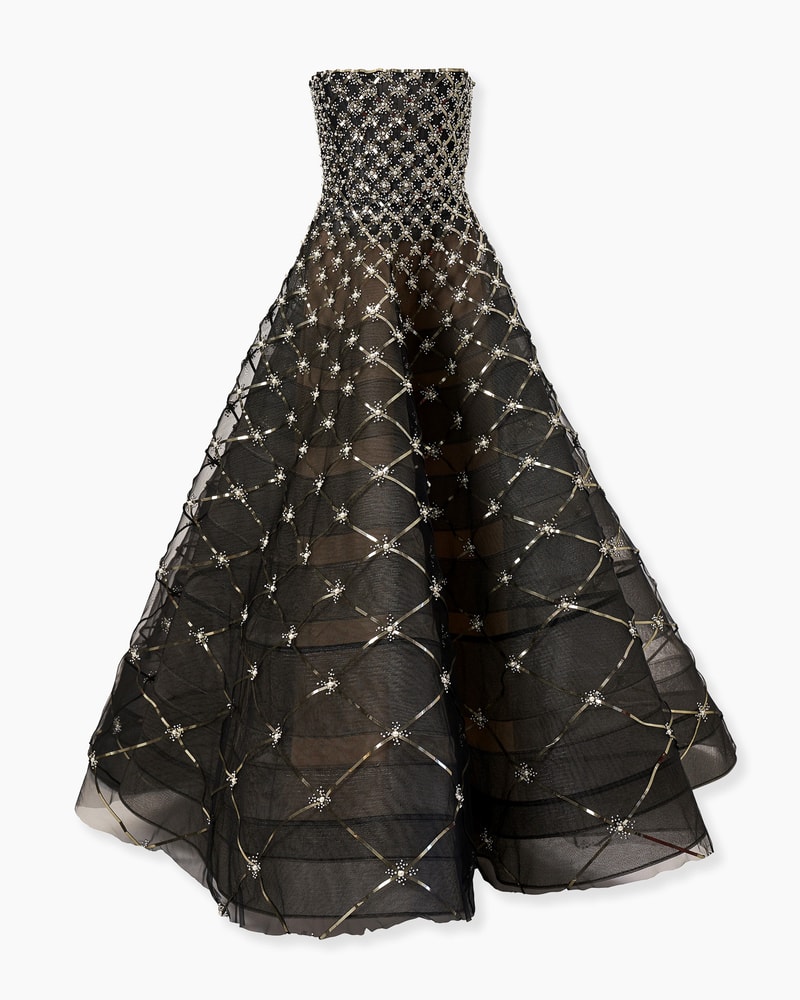 Pearl-Embroidered Strapless Gown