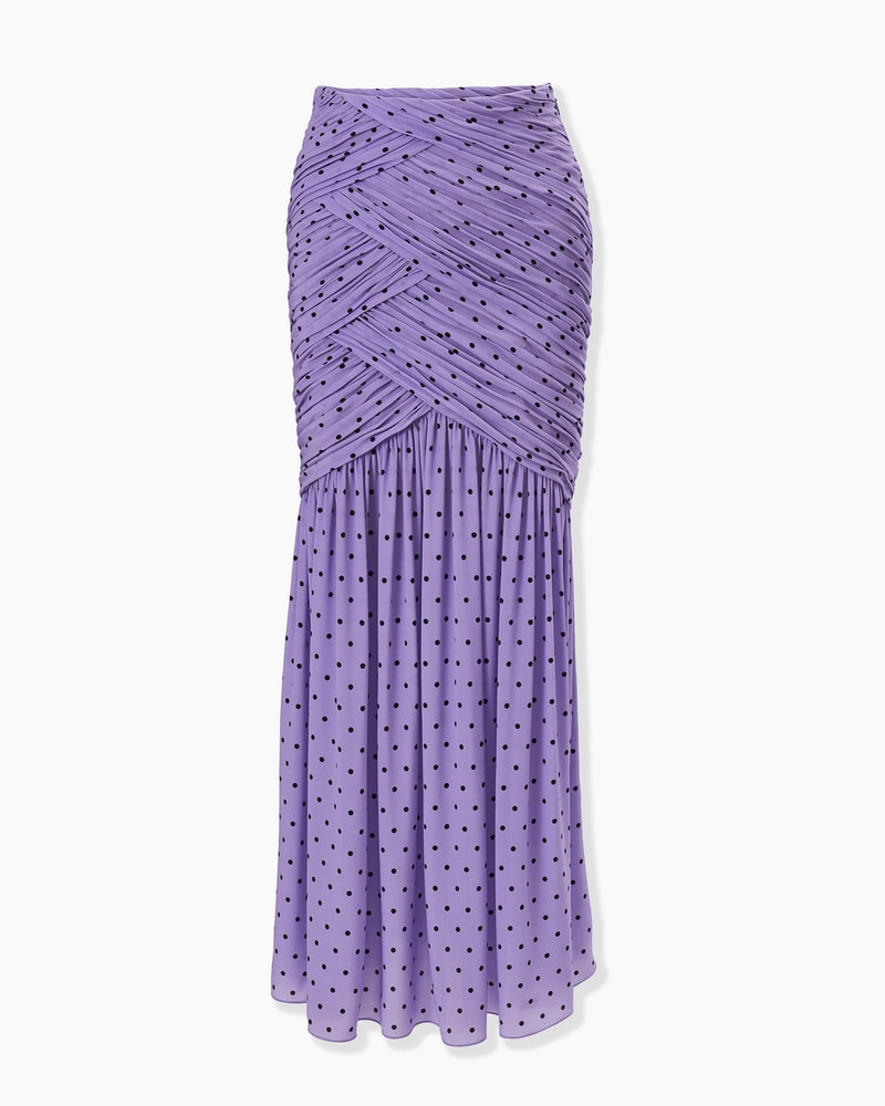 Polka Dot Ruched Midi Skirt