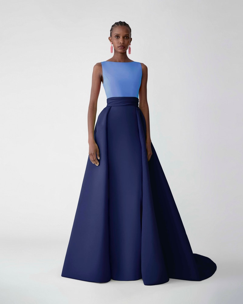 Color-Blocked Column Gown with Overskirt