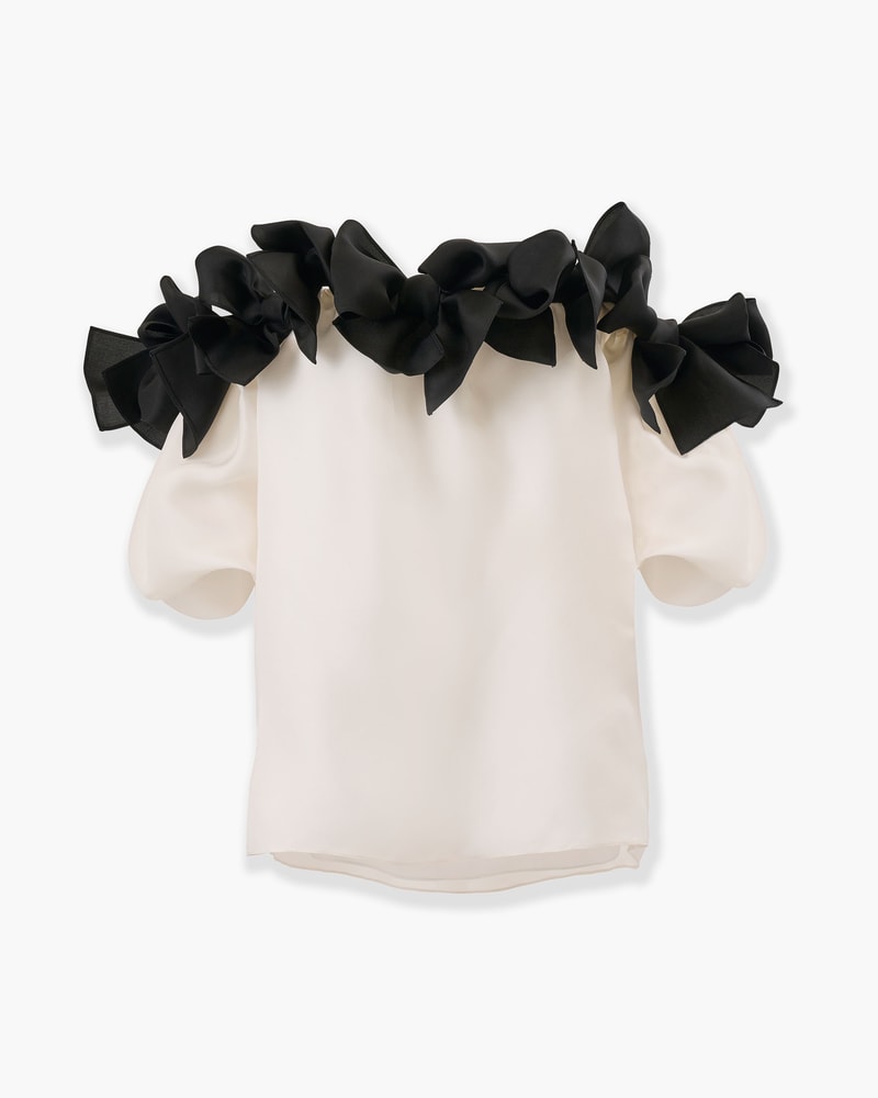 Off-Shoulder Silk Top with Bows