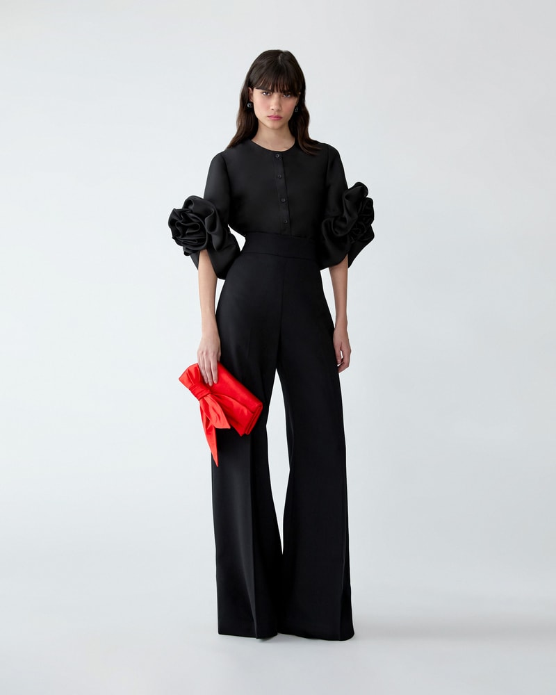 Floral Ruffle Sleeve Silk Blouse