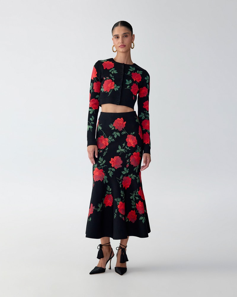 Rose Jacquard Trumpet Skirt