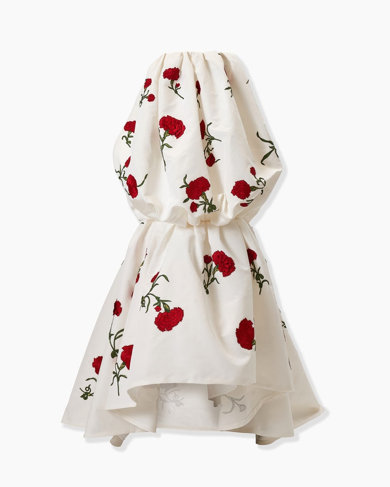 Carnation-Embroidered Bubble Gown