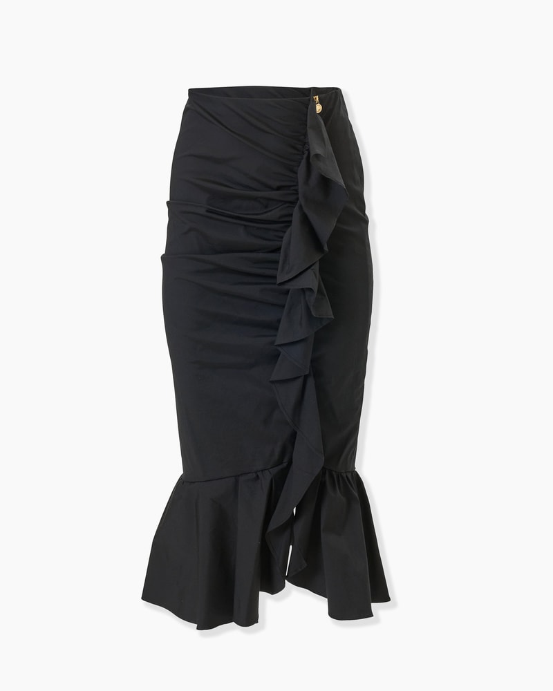 Ruched Pencil Skirt With Ruffle